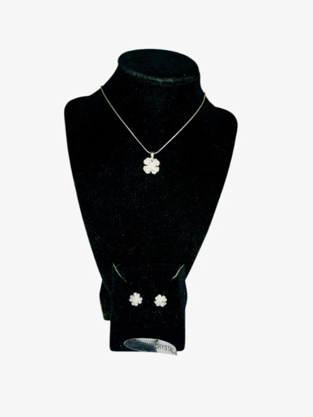 Silver-Tone Australian Crystal Floral/Clover Necklace & Earring Set